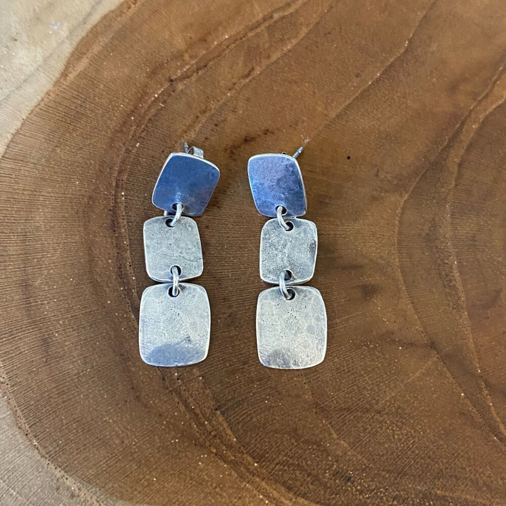 RETIRED James Avery Hammered Rectangles Ear Posts, Sterling Silver